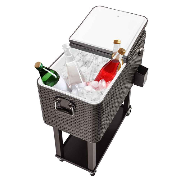 Yescom 80QT Wicker Cooler Cart Beverage Cart on Wheels Image