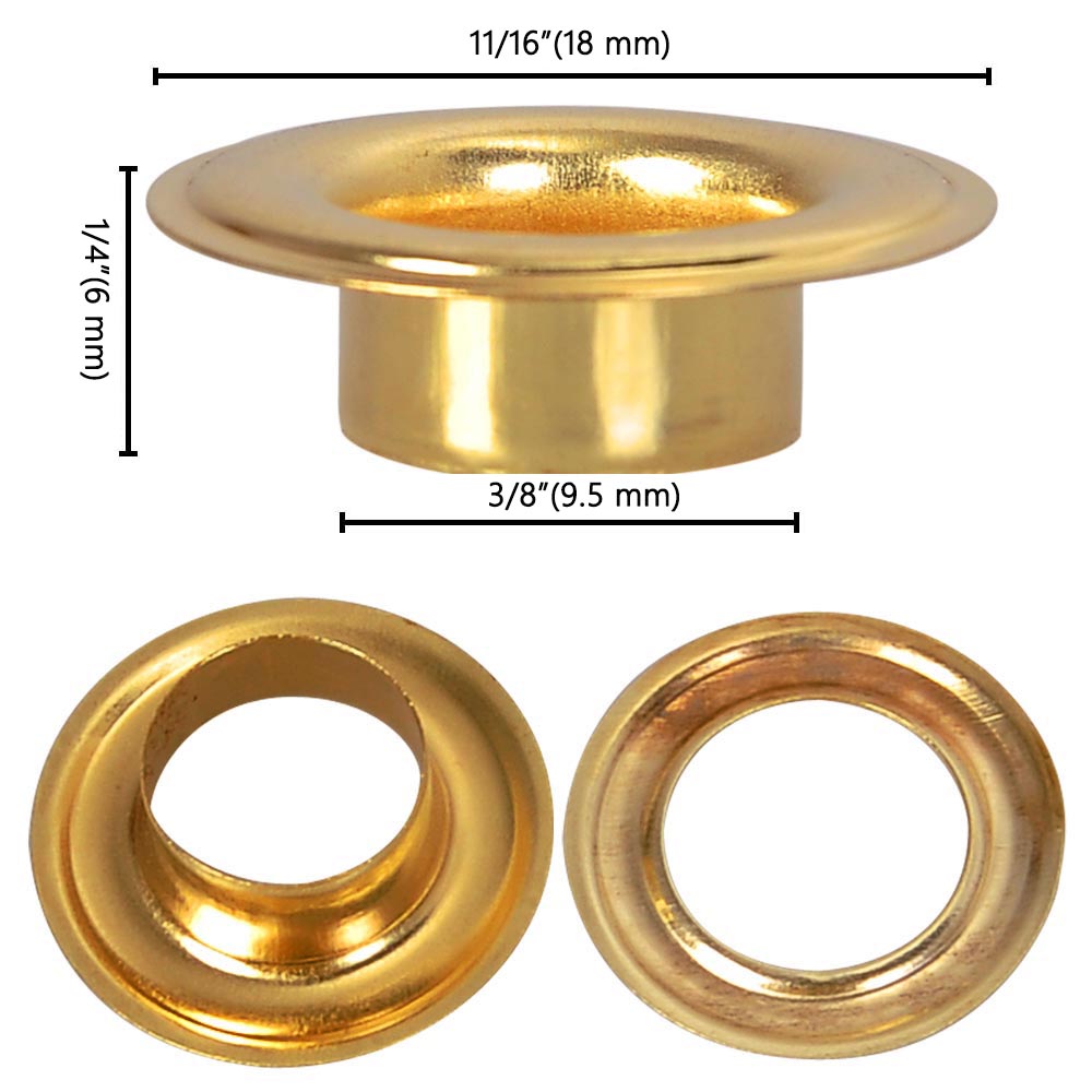 Yescom 1/4" 3/8" 1/2" #0 #2 #4 Grommet & Washer Brass/ Nickel, Brass, 1000x 3/8" #2 Image