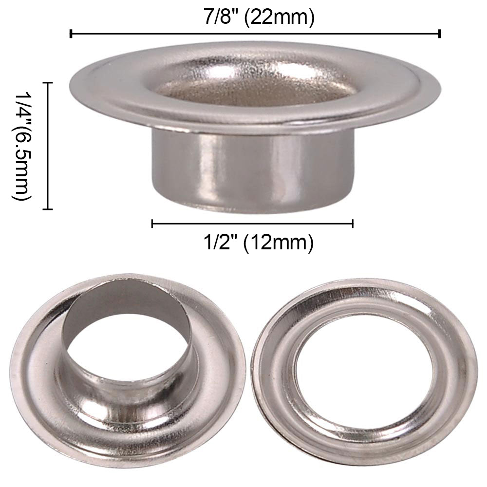 Yescom 1/4" 3/8" 1/2" #0 #2 #4 Grommet & Washer Brass/ Nickel, Nickel, 1000x 1/2" #4 Image