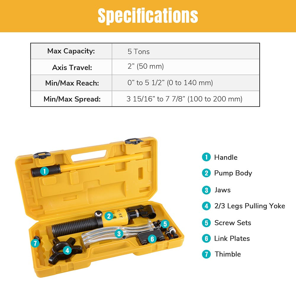 Yescom Hydraulic Gear Bearing Puller Set 5-ton 3 Jaws Image