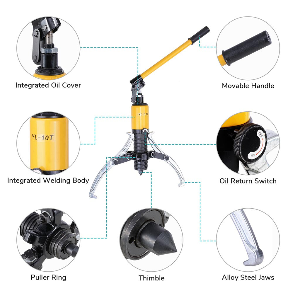 Yescom 3in1 Hydraulic Gear 3 Jaws Puller Set 10-ton w/ Case Image