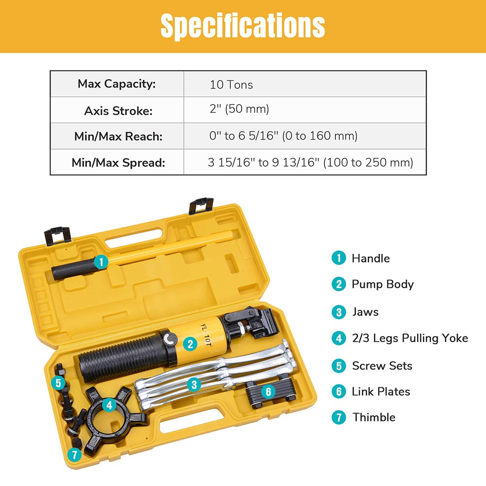 Yescom 3in1 Hydraulic Gear 3 Jaws Puller Set 10-ton w/ Case Image