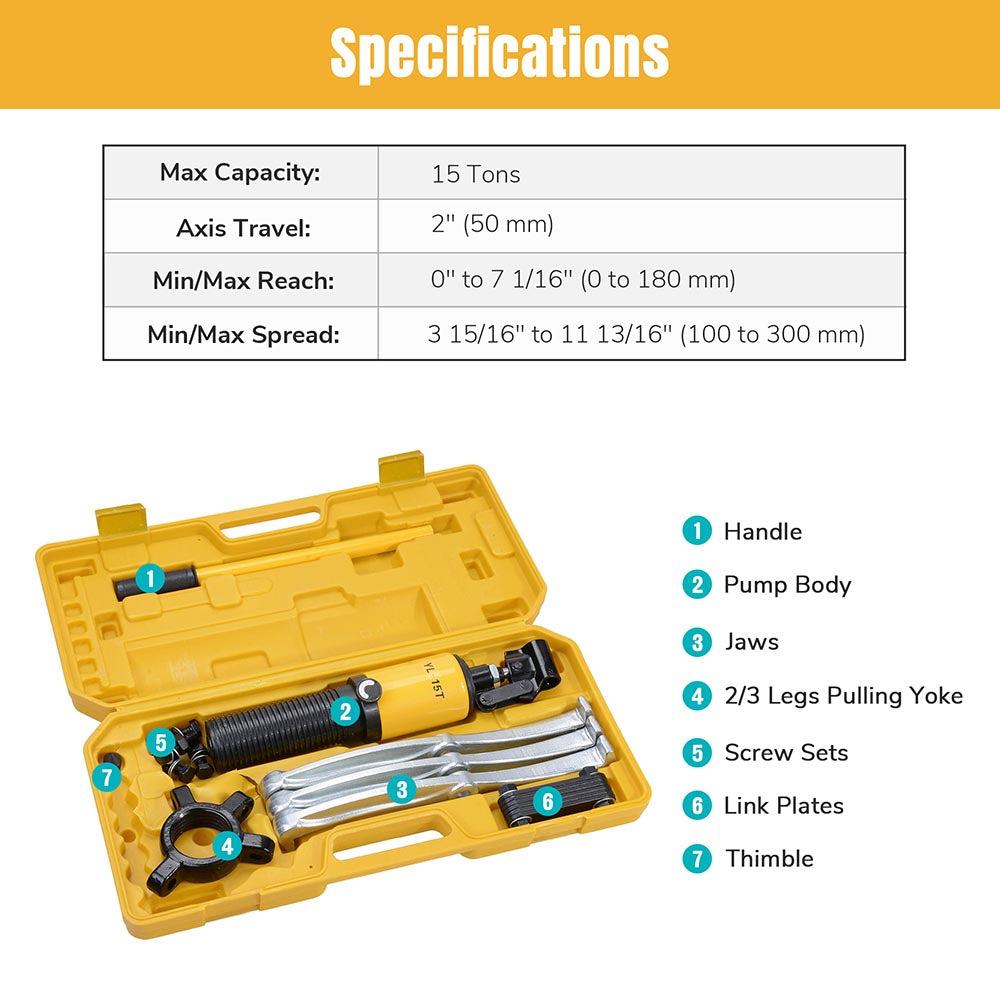 Yescom 3in1 Hydraulic Gear Bearing Puller Set 15 ton 3 Jaws w/ Case Image