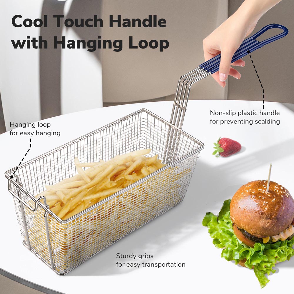 Yescom Commercial Deep Fryer Baskets with Handle & Front Hook 13x6x6in Image