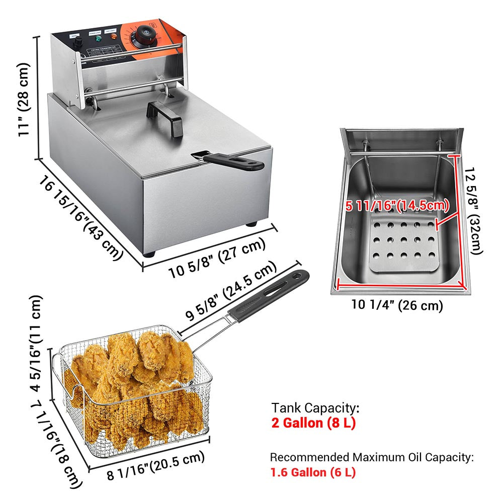 Yescom Stainless Steel Electric Countertop Fat Deep Fryer 8L Image