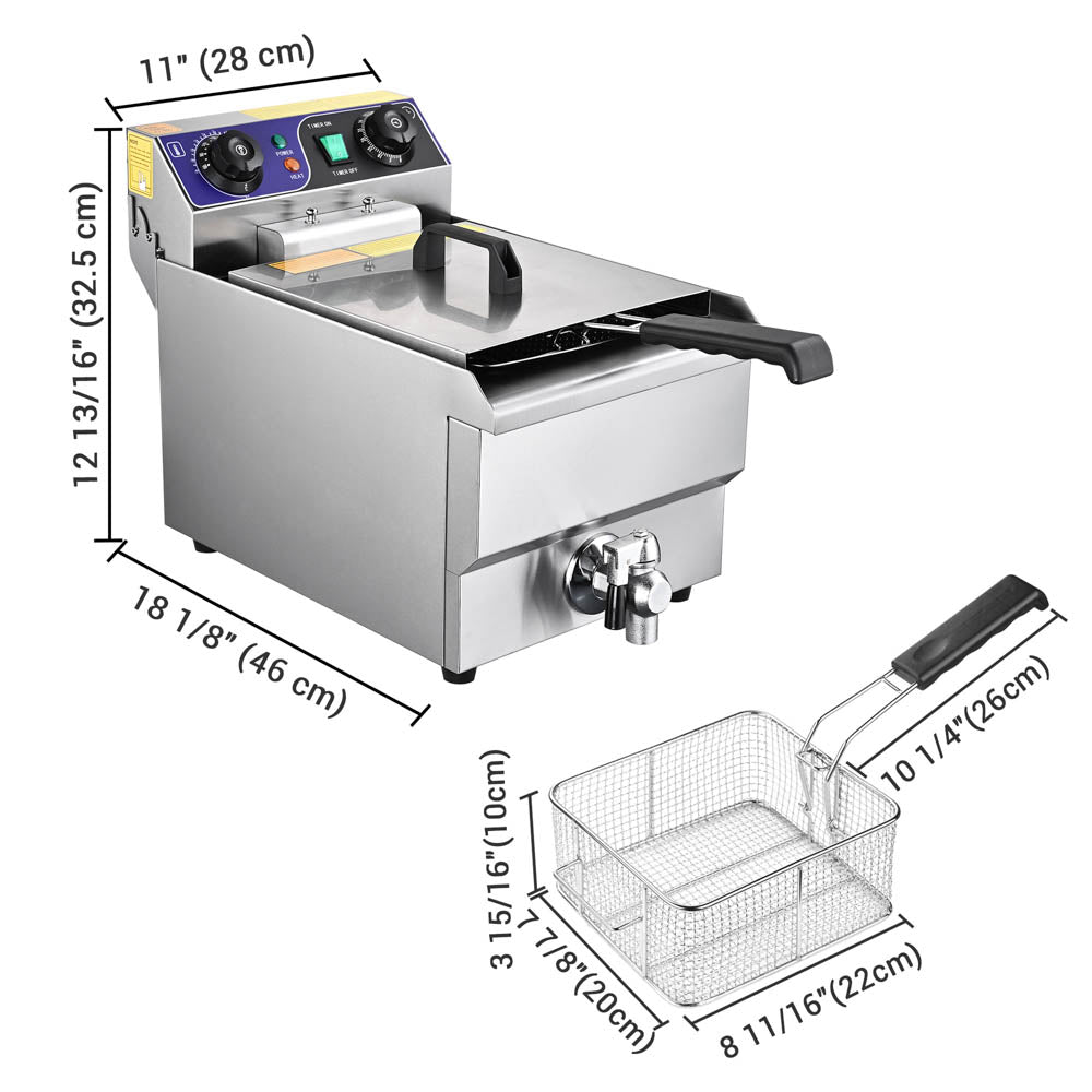 Yescom Electric Deep Fryer w/ Drain 10L Stainless Steel Image