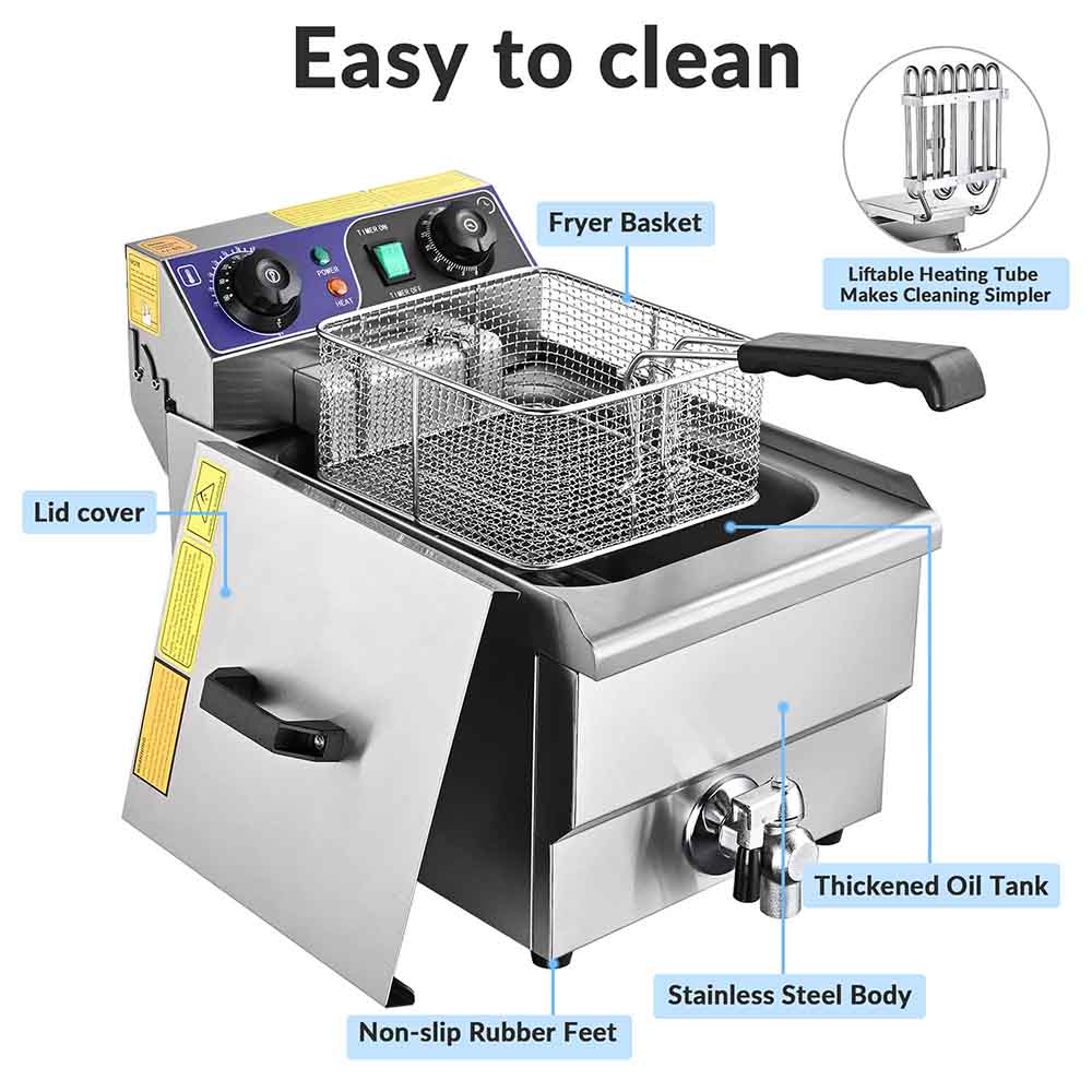 Yescom Electric Deep Fryer w/ Drain 10L Stainless Steel Image