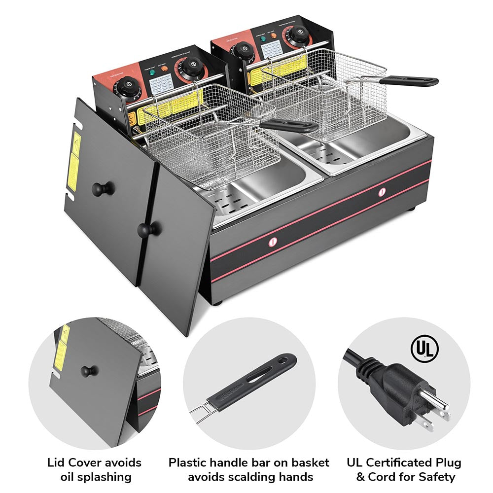 Yescom Electric Fryer Deep Fat Fryer (2x) 12L Frying Baskets 110V 5000W Image