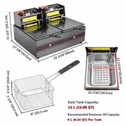 Yescom Electric Fryer Deep Fat Fryer (2x) 12L Frying Baskets 110V 5000W Image