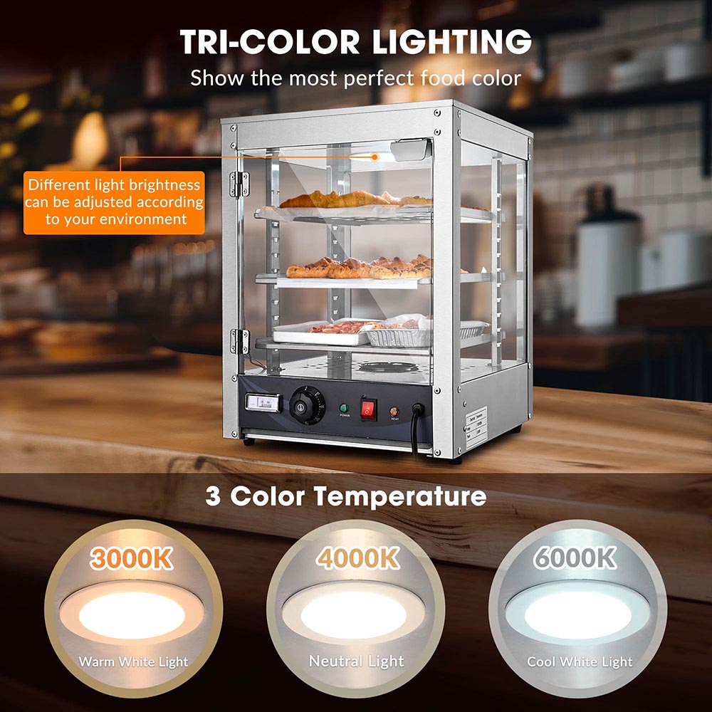 Yescom Pizza Food Warmer Commercial Countertop Display Case 3-Tier 15x15x20 Image