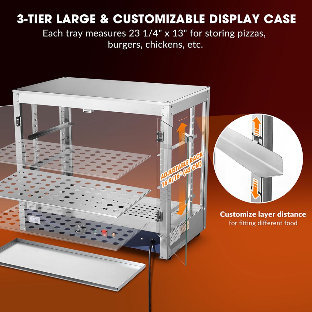 Yescom Pizza Food Warmer Commercial Countertop Display Case 3-Tier 27x15x24 Image