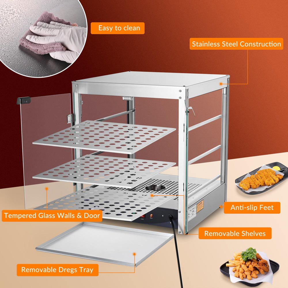 Yescom Pizza Food Warmer Commercial Countertop Display Case 3 Tier Image