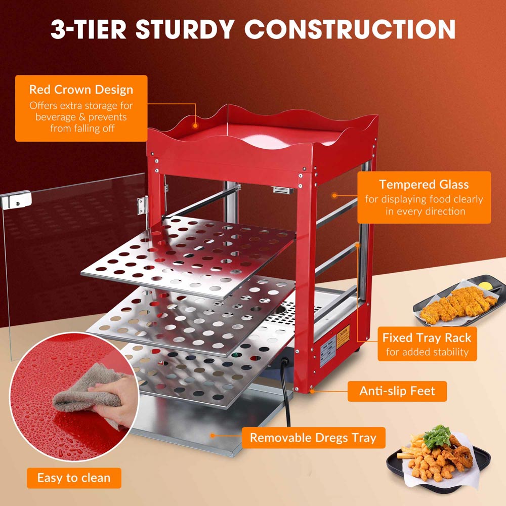 Yescom Pizza Food Warmer Commercial Countertop Display Case 3 Tier Image