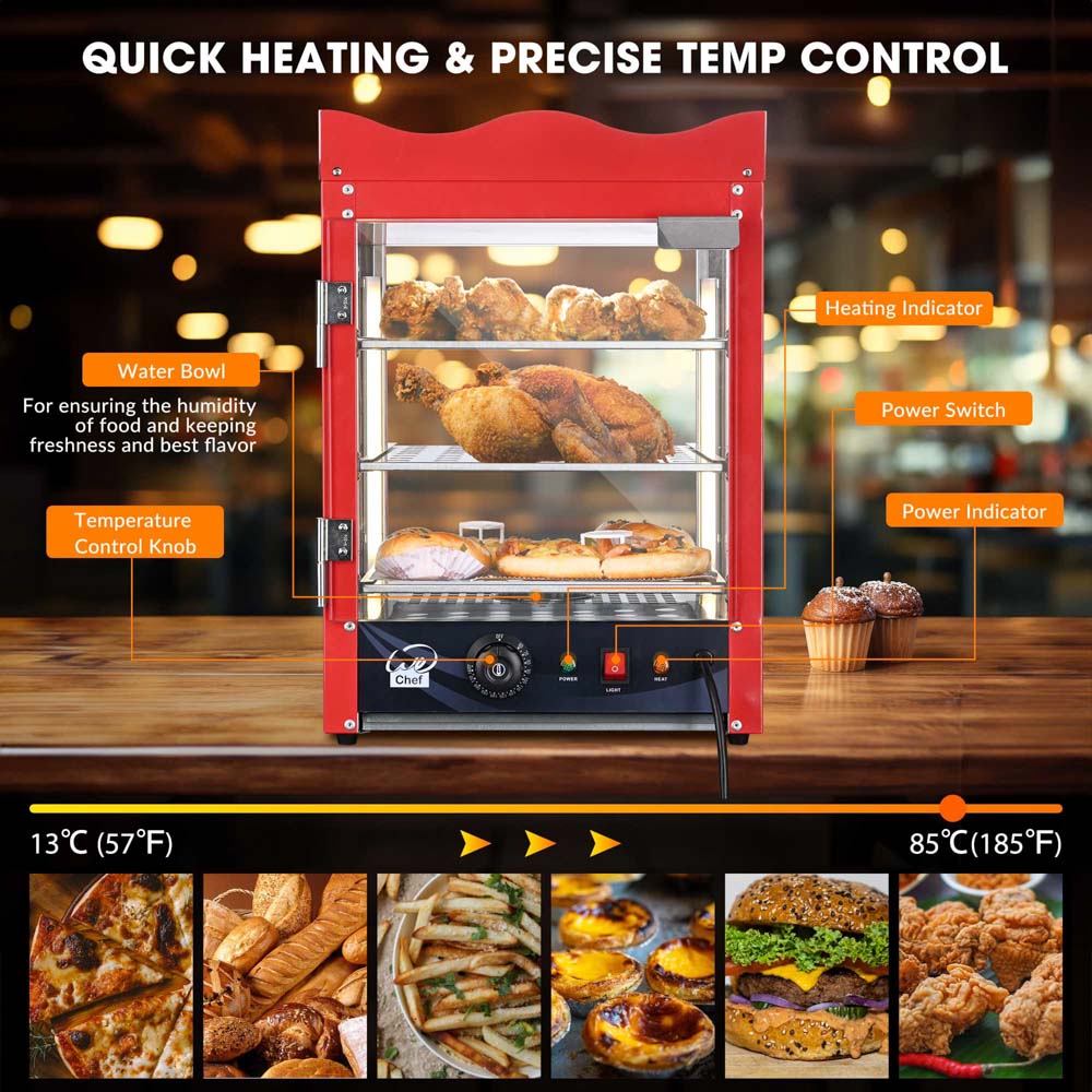 Yescom Pizza Food Warmer Commercial Countertop Display Case 3 Tier Image