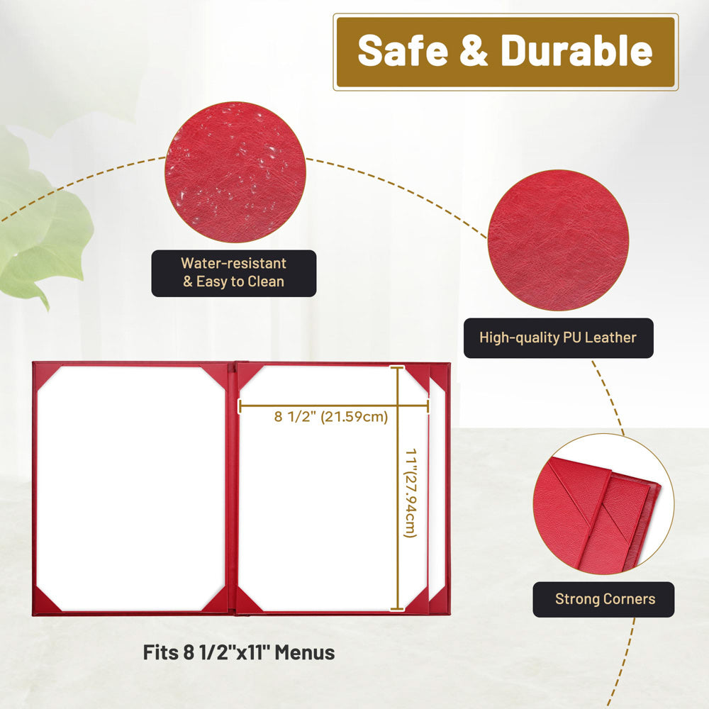 Yescom 8.5x11 PU Leather Menu Covers Set(10) 4-View Red Image