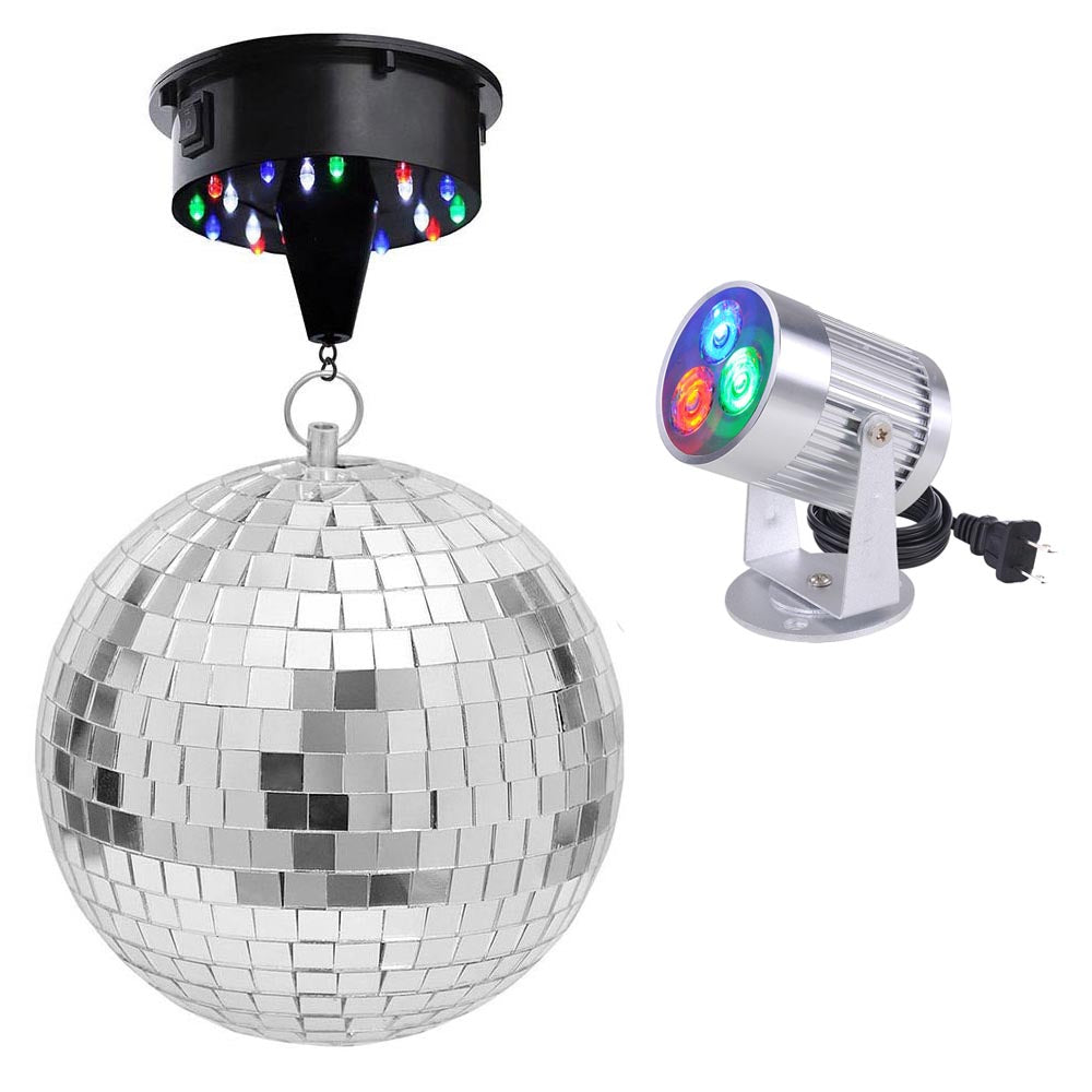 Yescom 12in Mirror Disco Ball DJ Light Set RGB Image