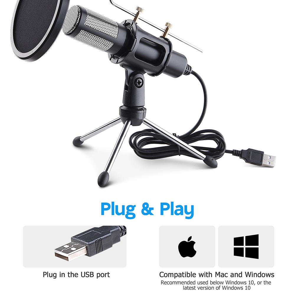 Yescom Condenser USB Microphone & Tripod Stand Kit Chatting Recording Image