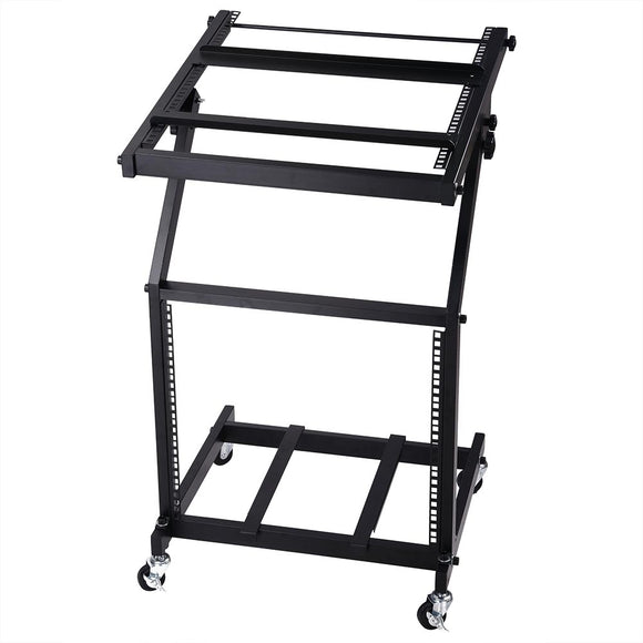 Yescom 19in 9U Stage Rolling Audio Mixer Stand Rack Cart w/ 4 Poles Image