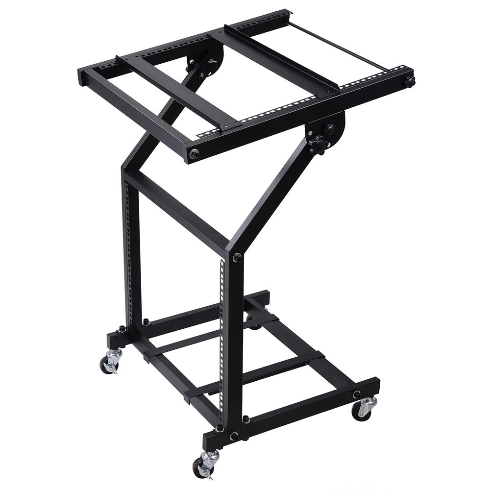 Yescom 19in 9U Stage Rolling Audio Mixer Stand Rack Cart w/ 4 Poles Image