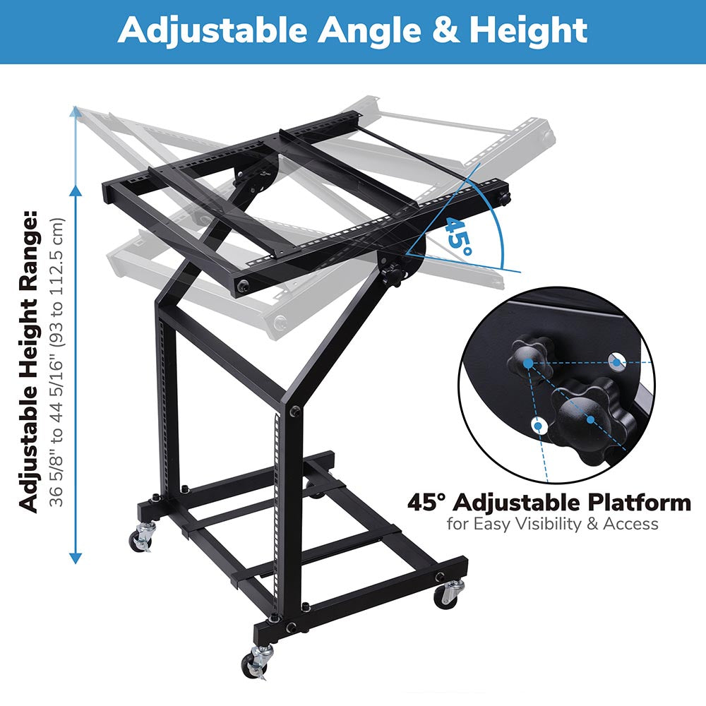 Yescom 19in 9U Stage Rolling Audio Mixer Stand Rack Cart w/ 4 Poles Image