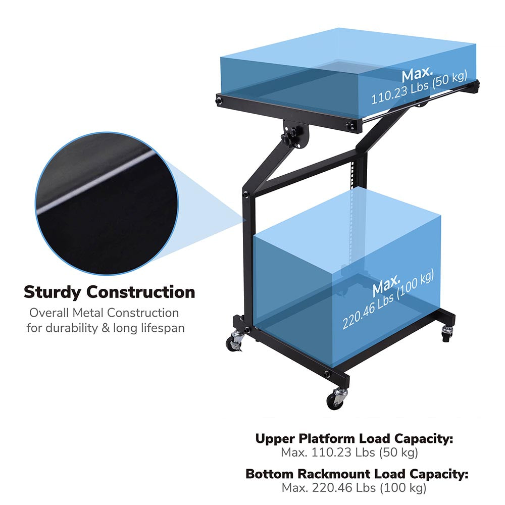 Yescom 19in 9U Space Rolling Audio Mixer Stand Cart Rack Mount Image