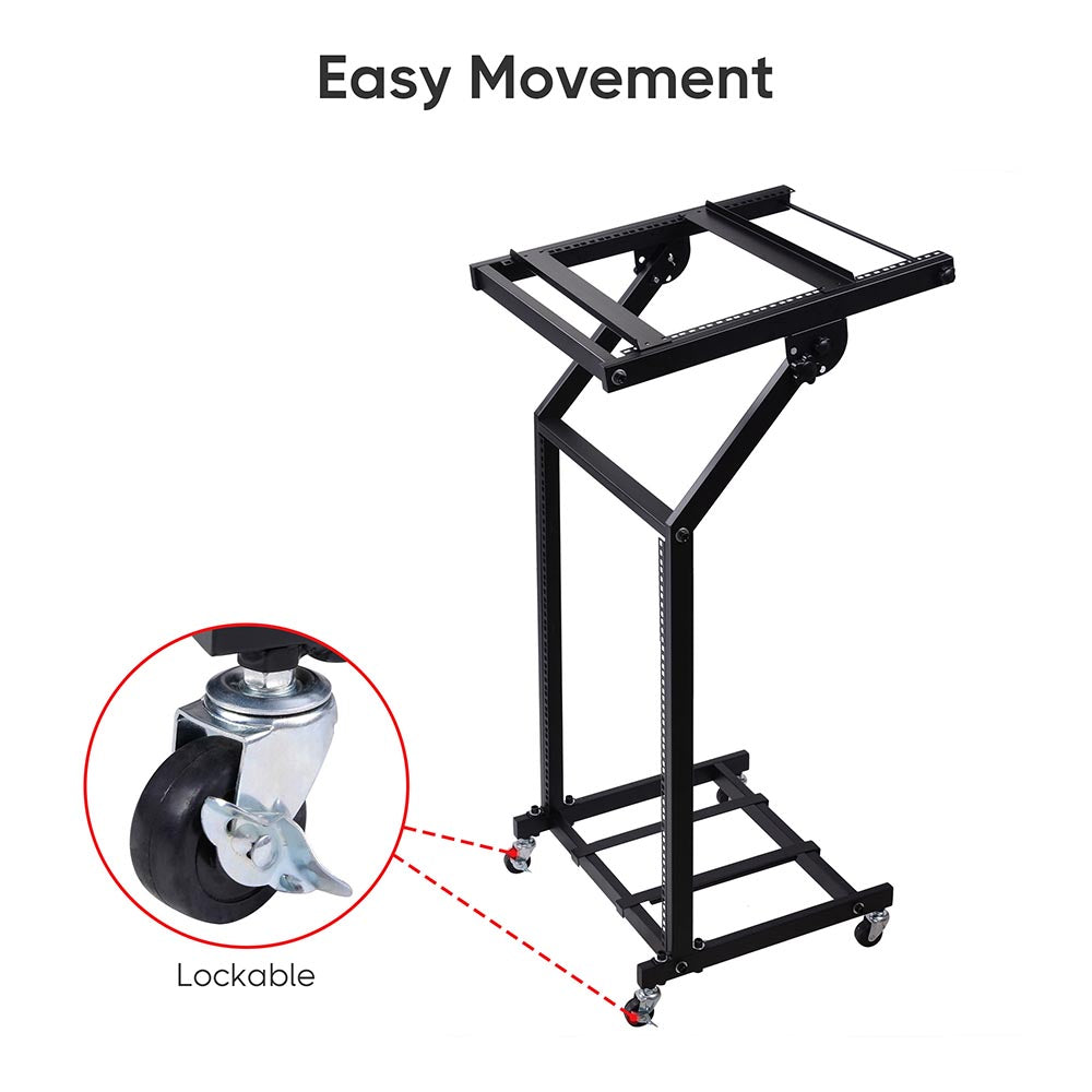 Yescom 19in 12U Stage Rolling Audio Mixer Stand Rack Cart w/ 4 Poles Image