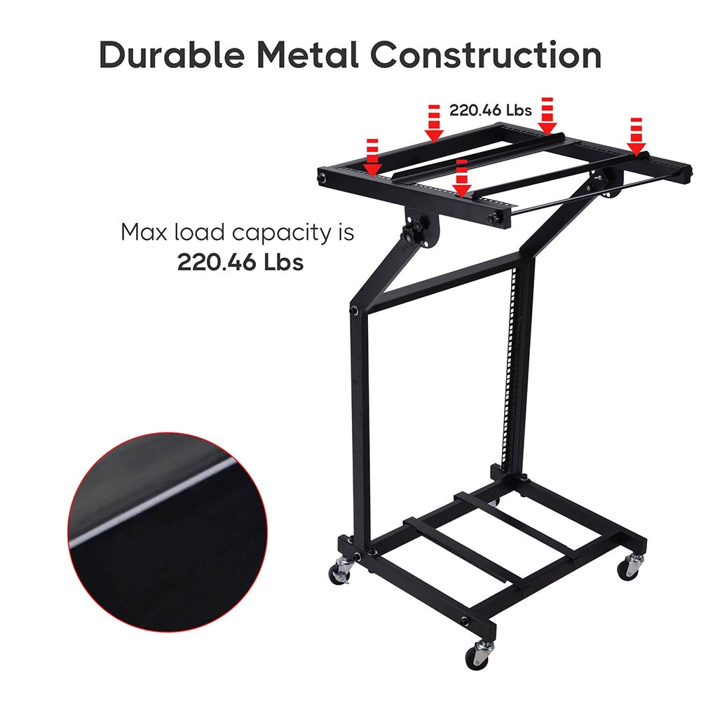 Yescom 19in 12U Stage Rolling Audio Mixer Stand Rack Cart w/ 4 Poles Image