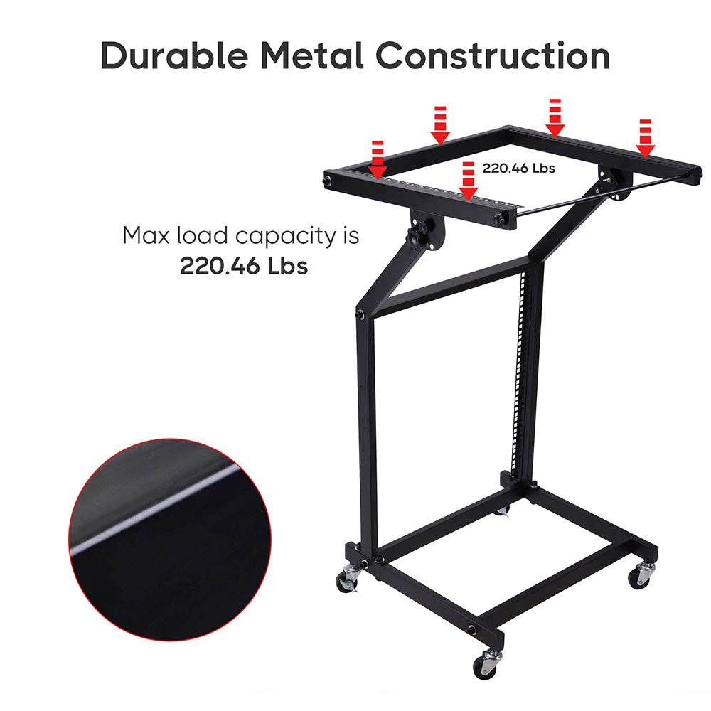 Yescom 19in 12U Space Rolling Audio Mixer Stand Cart Rack Mount Image