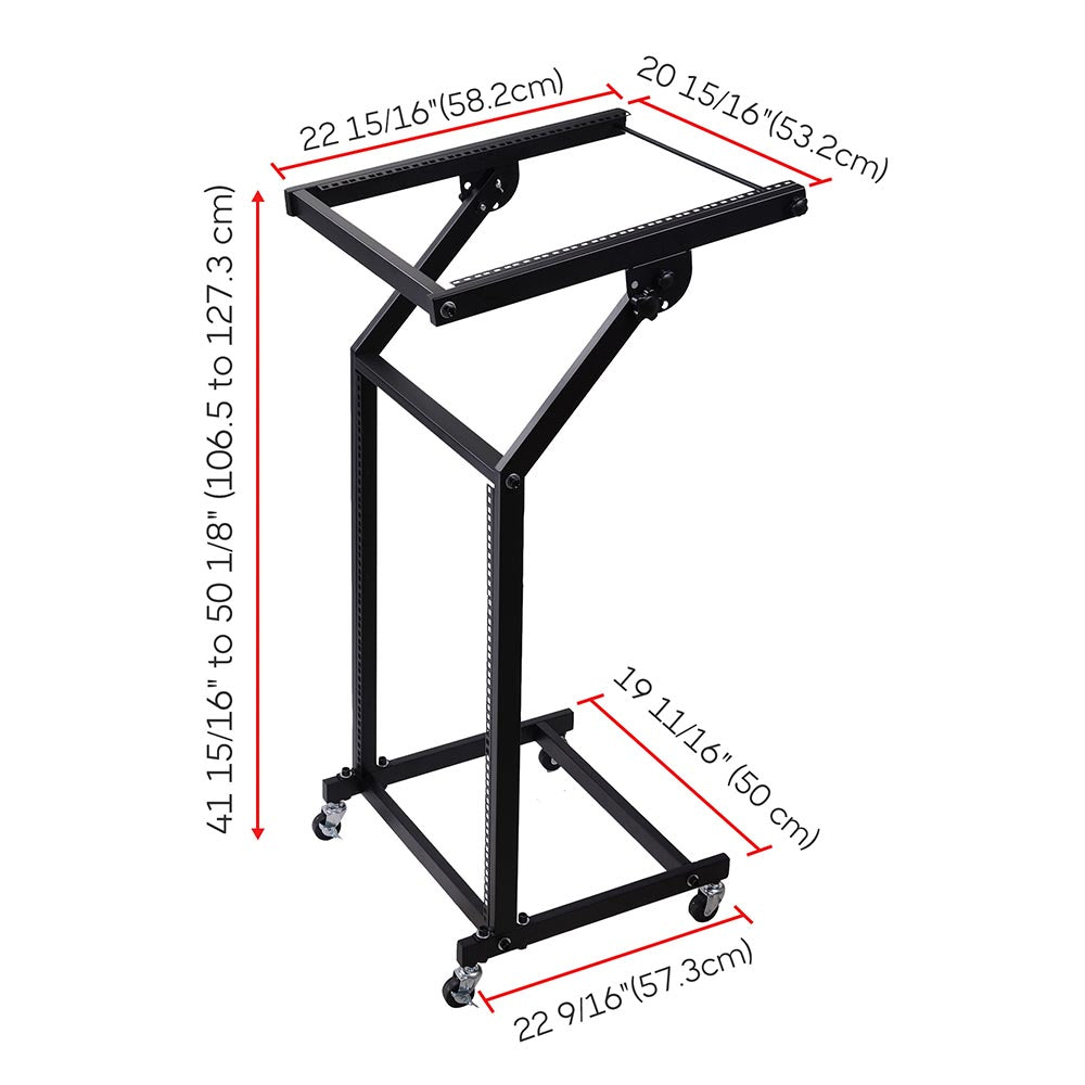 Yescom 19in 12U Space Rolling Audio Mixer Stand Cart Rack Mount Image