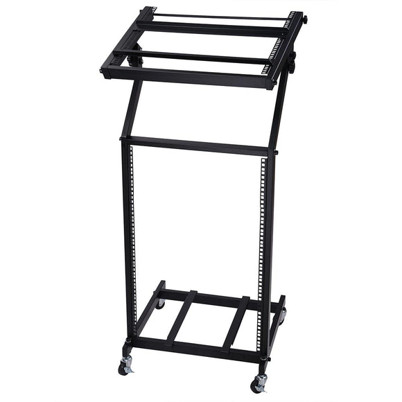 Yescom 19in 16U Stage Rolling Audio Mixer Stand Rack Cart w/ 4 Poles Image