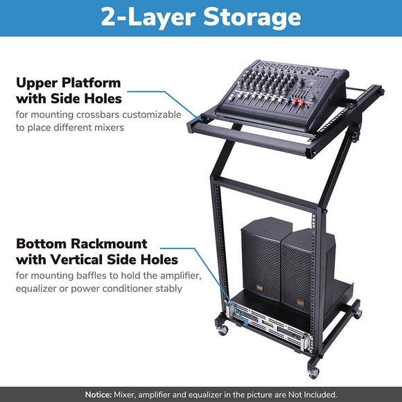 Yescom 19in 16U Stage Rolling Audio Mixer Stand Rack Cart w/ 4 Poles Image