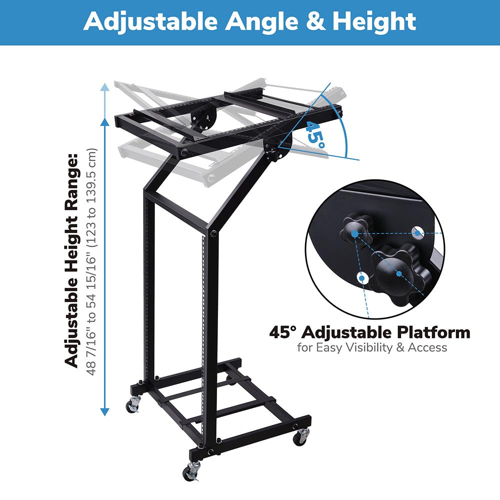 Yescom 19in 16U Stage Rolling Audio Mixer Stand Rack Cart w/ 4 Poles Image