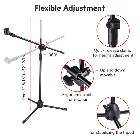 Yescom Microphone Boom Stand w/ 2 Mic Clips Adjustable Tripod Image