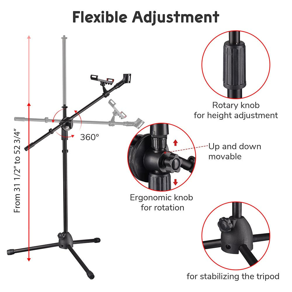 Yescom Studio Mic Stand with Boom Mic Clip Phone Holder H5'11" Image