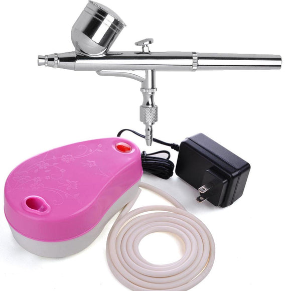 Yescom Dual Action 0.3mm Airbrush & Air Compressor Set Pink Image