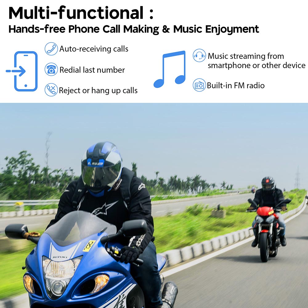 Yescom Helmet Bluetooth Headset 5.1 Intercom 2 Riders Noise Cancel Image