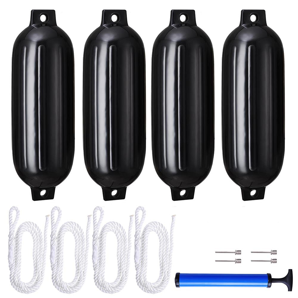 Yescom 8x27in 4X Boat Fender Twin Eye Dock Shield Kit, Black Image