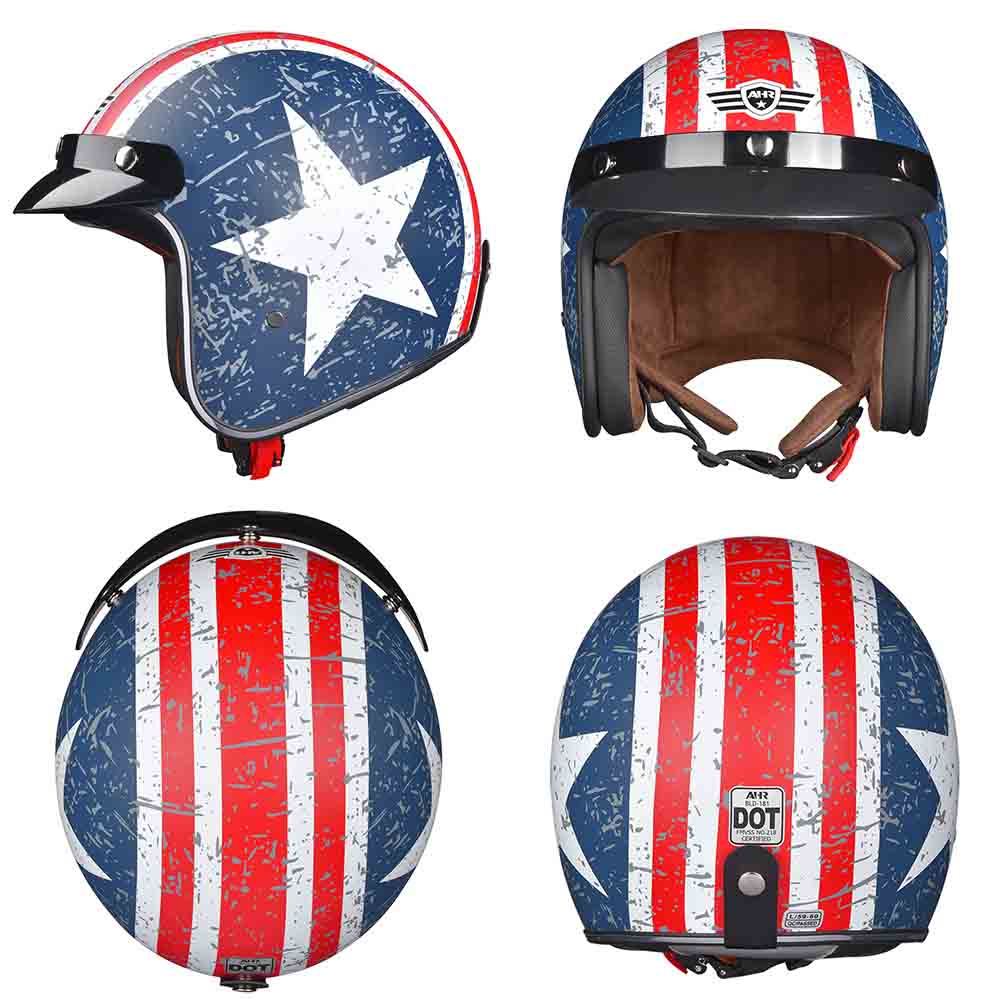 Yescom DOT Motorcycle Helmet Open Face with Visor American Flag Image