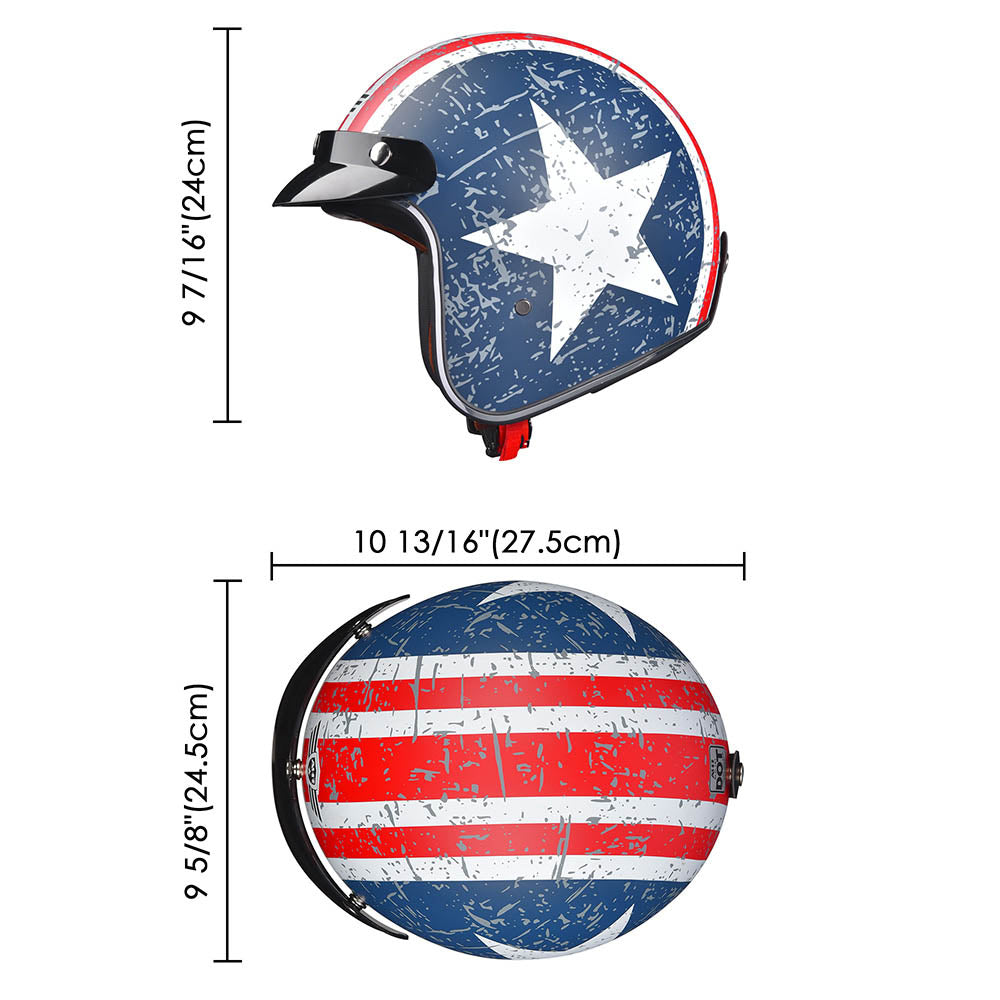 Yescom DOT Motorcycle Helmet Open Face with Visor American Flag Image