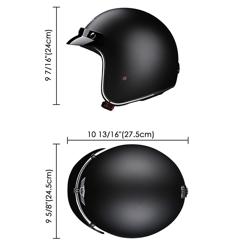 Yescom Retro DOT 3/4 Open Face Motorcycle Helmet Visor Matte Black Image