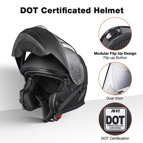 Yescom RUN-M3 Modular Helmet Flip Up DOT 2-Visors Matte Black Image