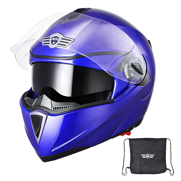 Yescom Modular Helmet Flip Up Full Face Dual Visors DOT Blue Image