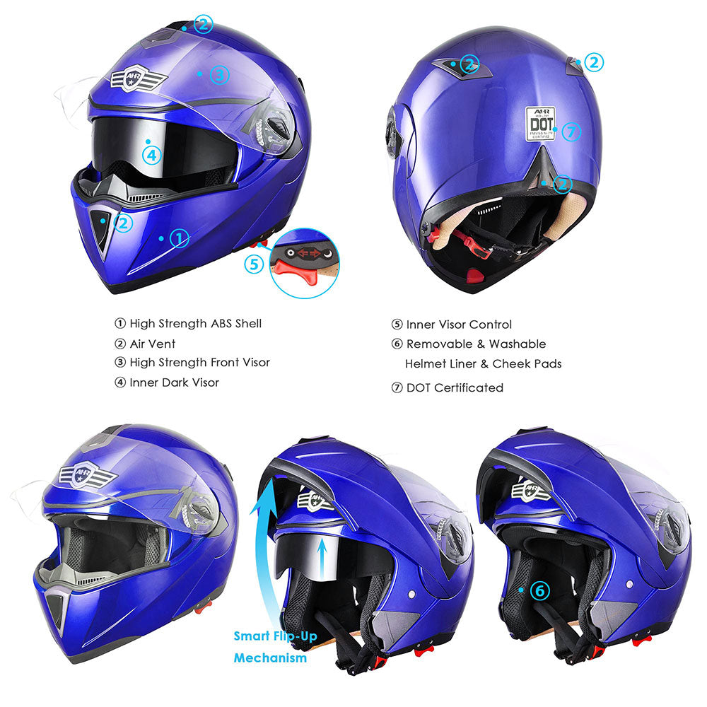 Yescom Modular Helmet Flip Up Full Face Dual Visors DOT Blue Image