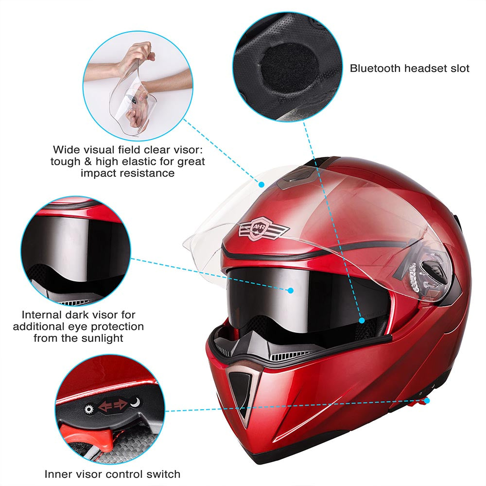 Yescom Modular Helmet Flip Up Full Face Dual Visors DOT Red Image