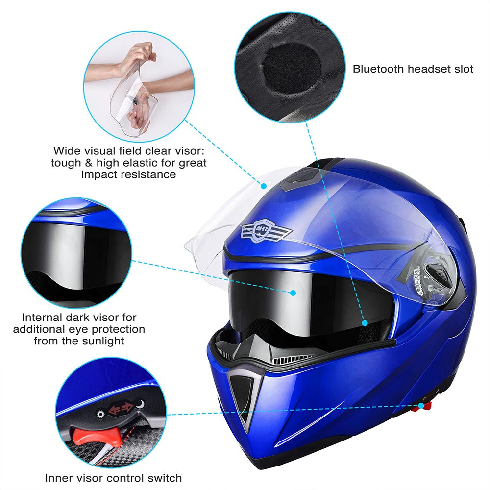 Yescom Modular Helmet Flip Up Full Face Dual Visors DOT Blue Image