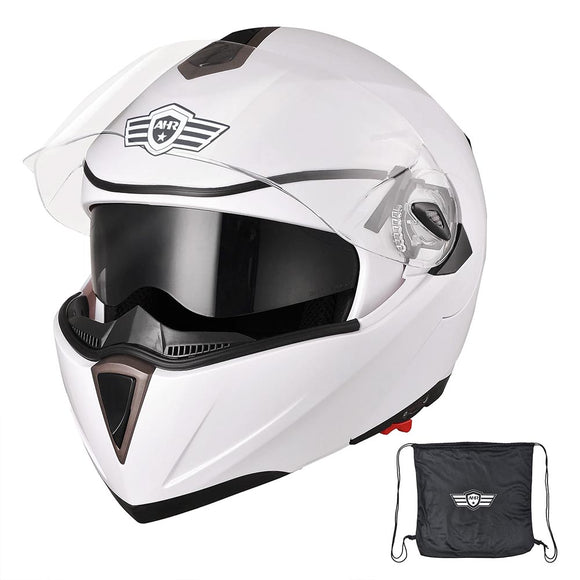 Yescom Modular Helmet Flip Up Full Face Dual Visors DOT White Image