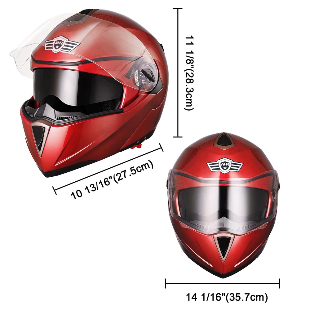 Yescom Modular Helmet Flip Up Full Face Dual Visors DOT Red Image