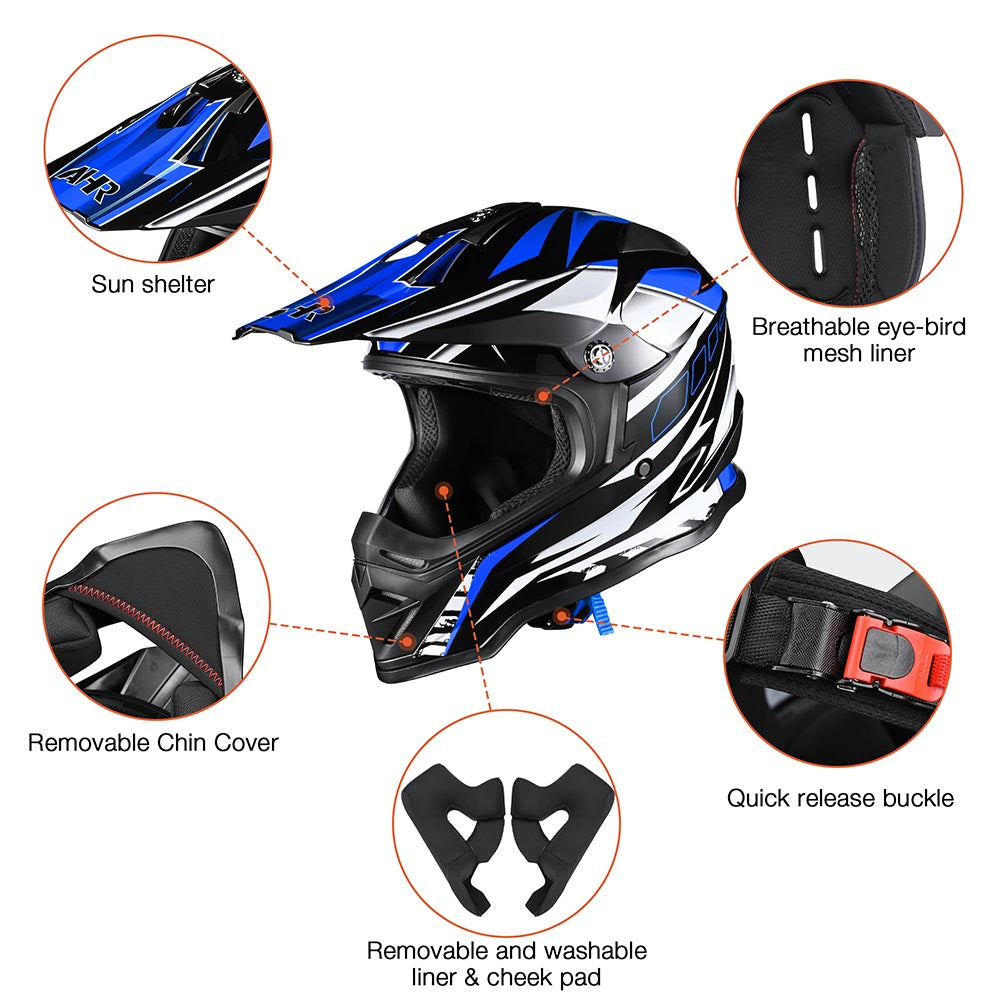 Yescom DOT Dirt Bike Motocross Helmet Black Blue Image