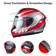 Yescom RUN-F3 DOT Motorcycle Helmet Full Face Red Image