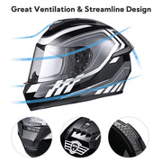 Yescom RUN-F3 DOT Motorcycle Helmet Full Black Gray Image